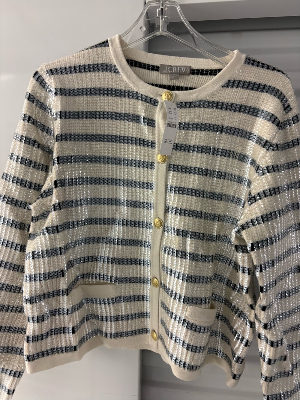 J. Crew Emilie Stripe Lady Sequin Sweater-Jacket. Size XL. New with tags.